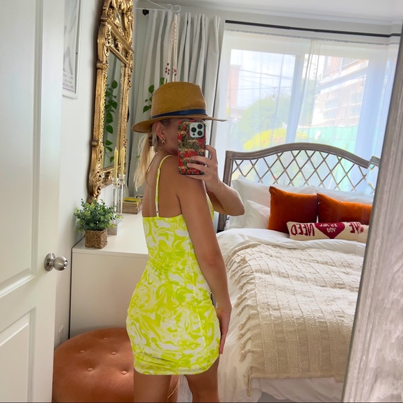 Lime Green Mesh Mini Dress - Picture 3 of 5